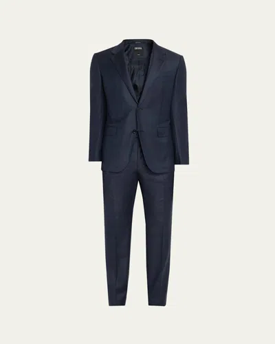Zegna Men's Wool Tonal Plaid Two-piece Suit In Blue