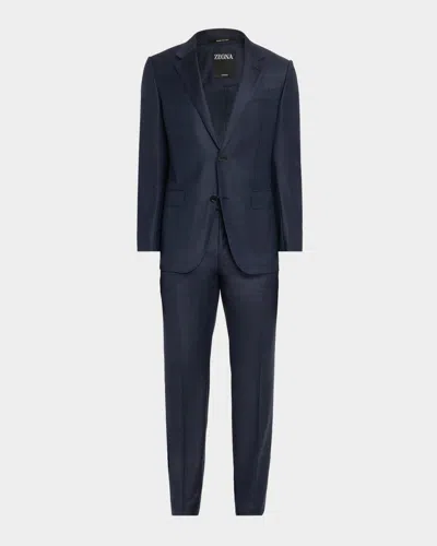 Zegna Men's Wool Tonal Plaid Two-piece Suit In Blue
