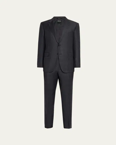 Zegna Men's Wool Windowpane Plaid Two-piece Suit In Black