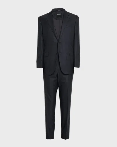 Zegna Men's Wool Woven Plaid Two-piece Suit In Black