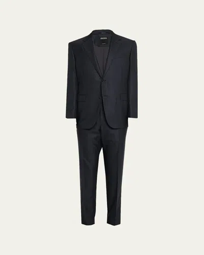 Zegna Men's Wool Woven Plaid Two-piece Suit In Blue