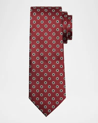 Zegna Men's Woven Medallion Silk Tie In Red