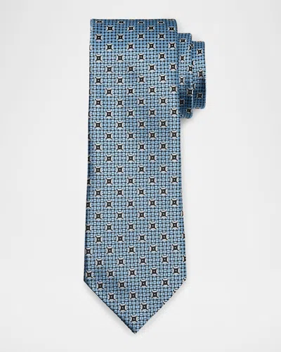 Zegna Men's Woven Medallion Tie In Blue