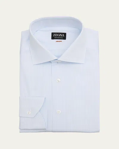Zegna Slim-fit Cutaway-collar Striped Cotton Shirt In Blue