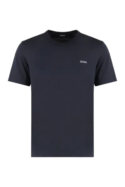 Zegna Mercerized Cotton T-shirt With Logo In Blue