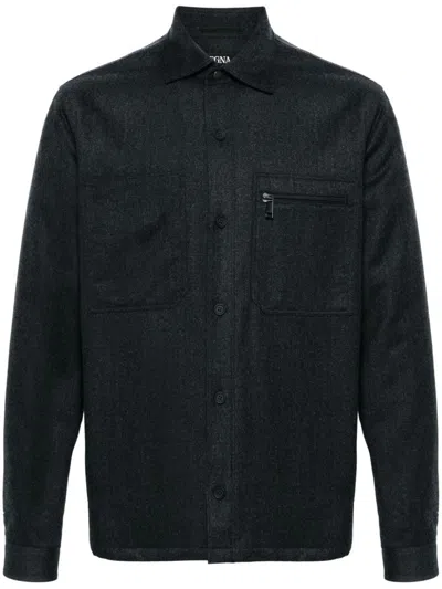 Zegna Merino Wool Overshirt In Grey