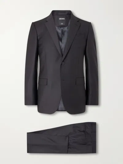 Zegna Merino Wool-twill Suit In Black