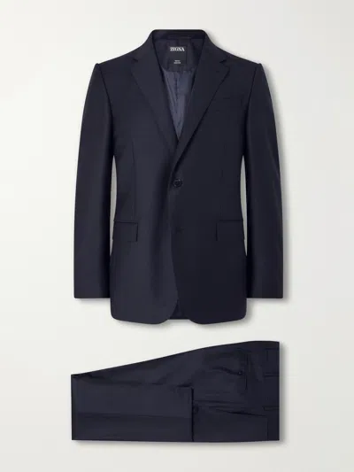 Zegna Merino Wool-twill Suit In Blue