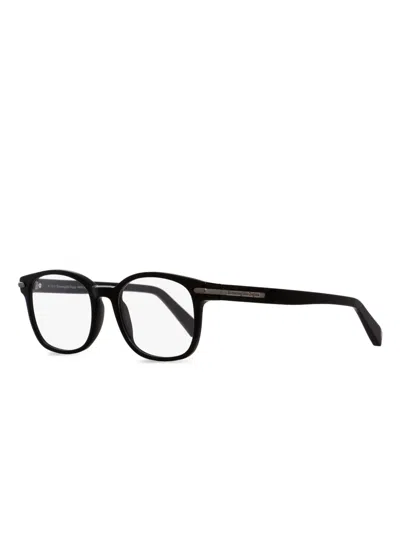 Zegna Metal-accent Oval-frame Glasses In Black