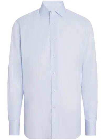 Zegna Micro-checkered Shirt In Blue