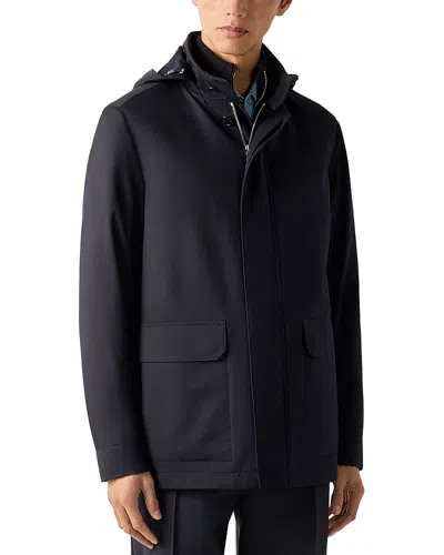 Zegna Microfiber Motorin Detachable Hood Car Coat In Black