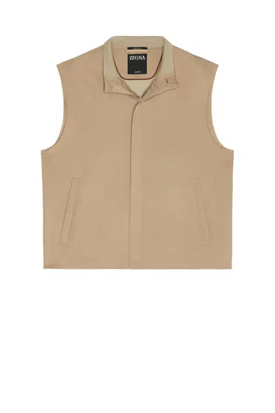 Zegna Microfiber Polyester Vest In Light Taupe