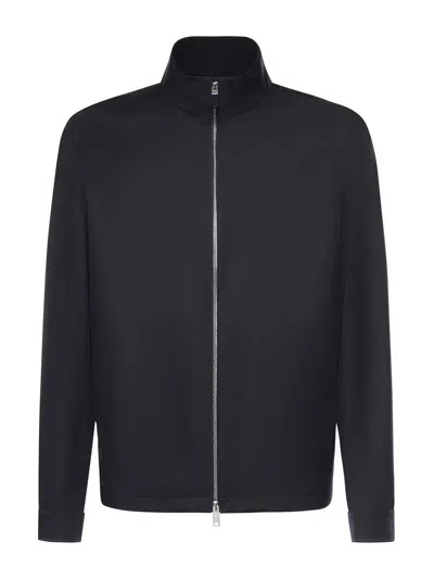 Zegna Microfiber Zip-up Jacket In Blue
