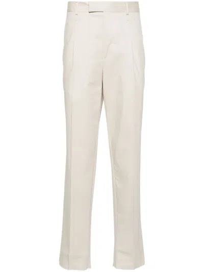 Zegna Mid-rise Pleated Chino Trousers In Neutrals