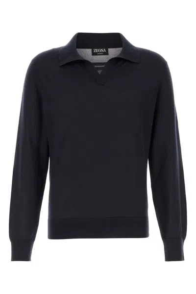 Zegna Midnight Cashmere Blend Polo Shirt In B98
