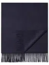 Zegna Midnight Blue Cashmere Scarf With Fringed Edge In Black