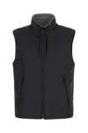 Zegna Reversible High Collar Sleeveless Jacket With Side Pockets In Black