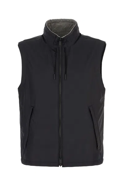 ZEGNA MIDNIGHT BLUE POLYESTER REVERSIBLE SLEEVELESS JACKET