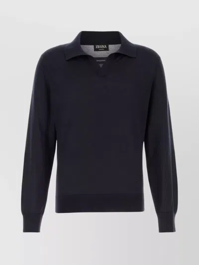 ZEGNA MIDNIGHT CASHMERE BLEND POLO SHIRT