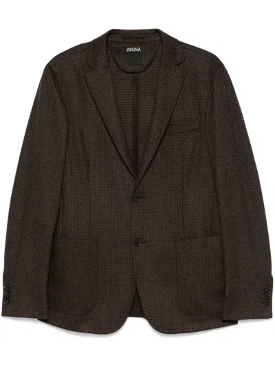 Zegna Mini-check Blazer In Gray