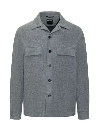 Zegna Mini Jacket Shirt With Front Pockets In Blue