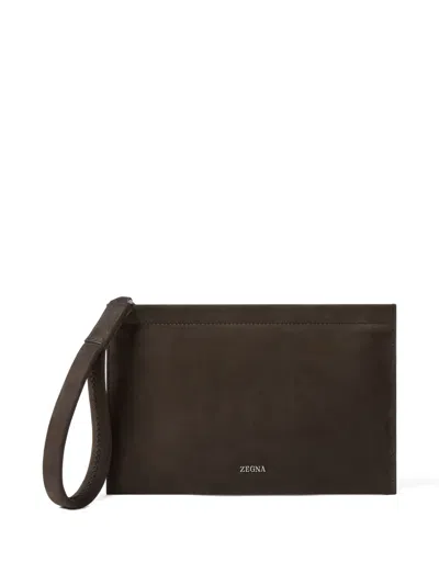 Zegna Mini Leather Pouch In Brown