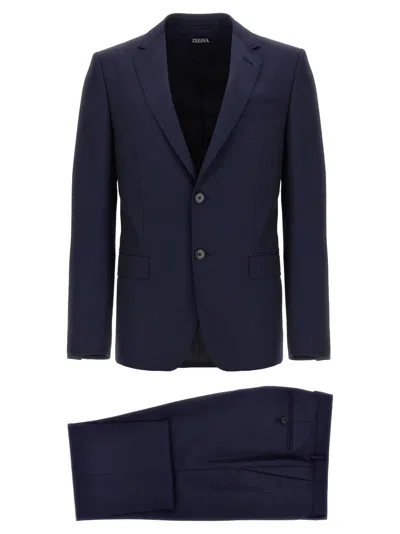 Zegna Mohair Wool Suit Single-breasted Jacket In Blue