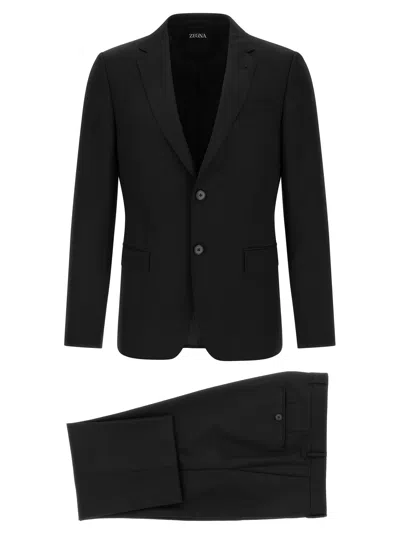 Zegna Mohair Wool Suit Single Breasted Tailoring In Black