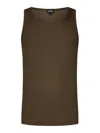 ZEGNA MUD-COLORED RIBBED COTTON AND MODAL TANK TOP