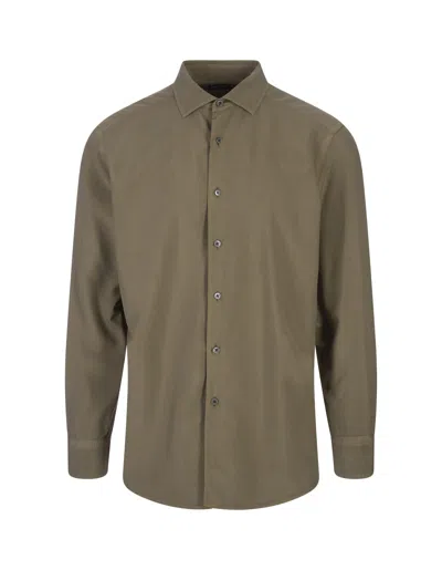 Zegna Mulberry Silk Shirt In Green In Brown