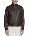Zegna Zip-up Leather Bomber Jacket In Brown