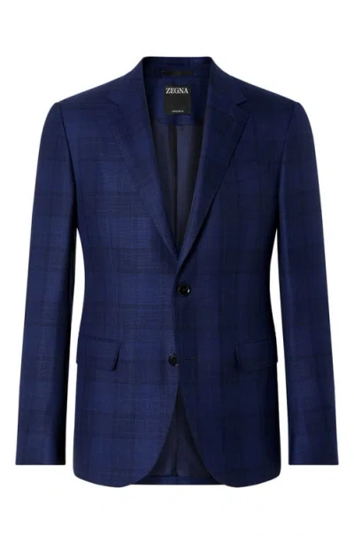 Zegna Natural Plaid Wool Sport Coat In Blue