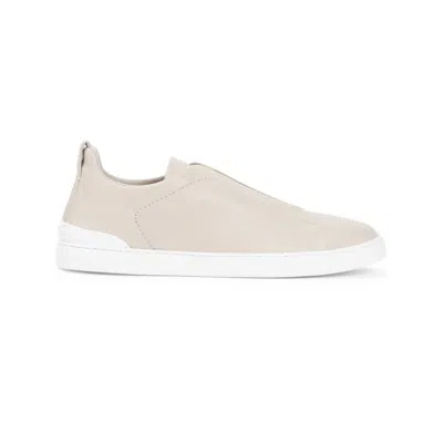 Zegna Secondskin Leather Triple Stitch Sneakers In Neutrals