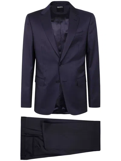 Zegna Navy Blue Blazer In Blau