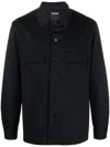 Zegna Navy Blue Cashmere Overshirt With Classic Collar And Flap Pockets In Black