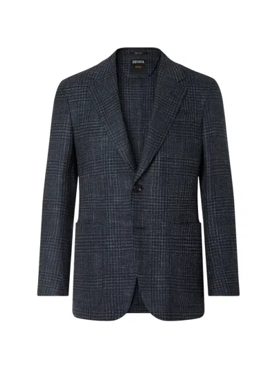 Zegna Navy Blue Cashmere Silk And Linen Jacket