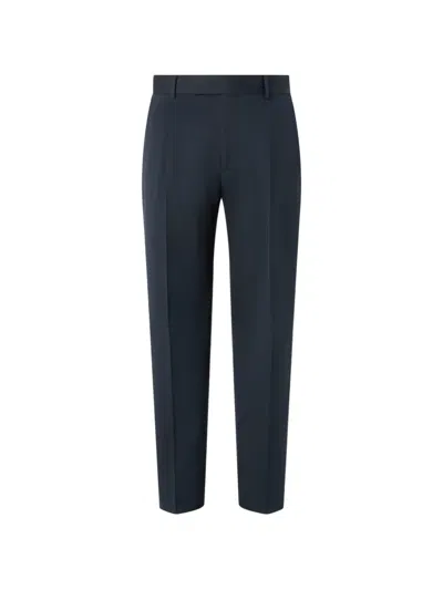 Zegna Navy Blue Cotton And Wool Pants In Animal Print