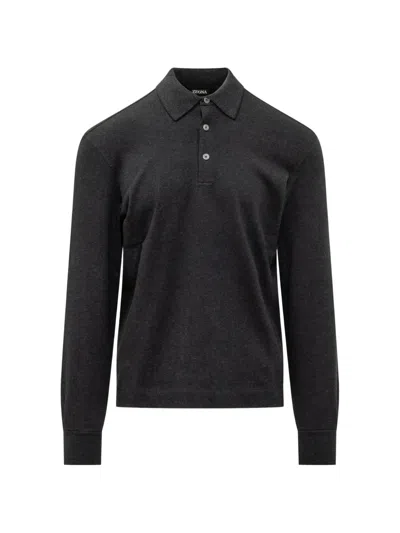 Zegna Navy Blue Cotton Polo Shirt In Multi