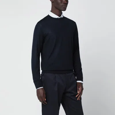 ZEGNA NAVY BLUE CREW-NECK WOOL SWEATER