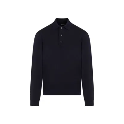 Zegna Navy-blue Wool High-performance Polo In Black