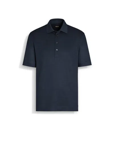 Zegna Navy Blue Linen Polo Shirt