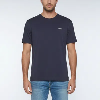 Pre-owned Zegna Navy Blue Logo Embroidered Jersey Crewneck T-shirts Xl