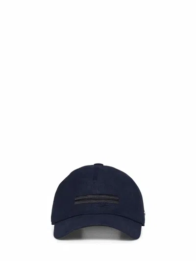 Zegna Navy Blue Oasi Linen Baseball Cap In Green