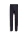 Zegna Jean Roccia En Lin Et Coton Extensible Taupe Foncé In Bleu Marine