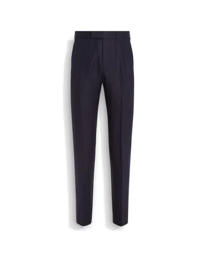 ZEGNA PANTALON EN OASI LINO BLUE FLOWER BLEU MARINE