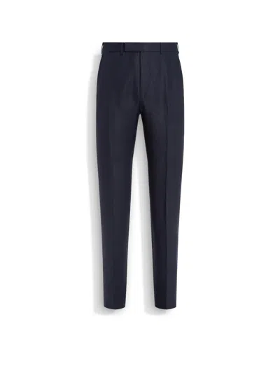 Zegna Navy Blue Oasi Lino Pants In Bleu Marine