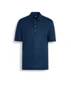 Zegna Oasi Lino Regular Fit Linen Polo Shirt In Bleu Marine