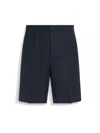 Zegna Navy Blue Oasi Lino Shorts In Bleu Marine