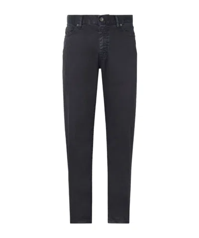Zegna Navy Blue Stretch Linen And Cotton Roccia Pants In Black