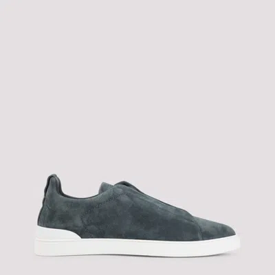 Zegna Navy Blue Suede Sneakers